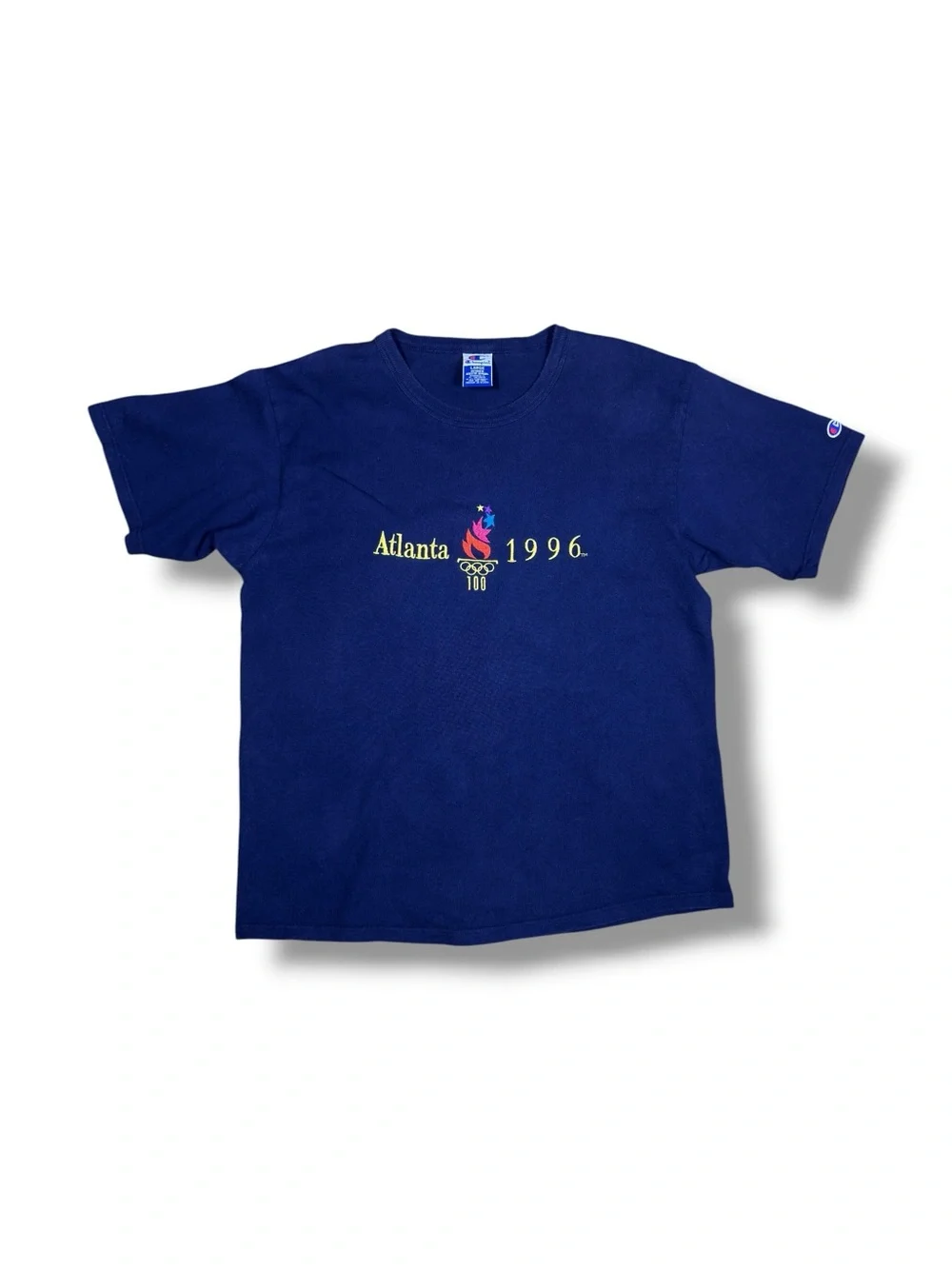 1996 Vintage Champion Navy Blue Atlanta Olympics Embroidered Tee - Picture 2 of 13
